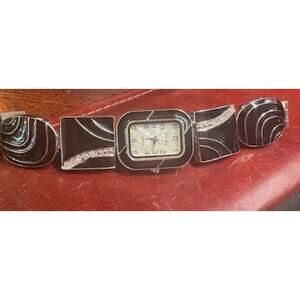 Women's 22mm Platinum Seies Geneva Watch, Black Enamel, Crystal and MOP Accents